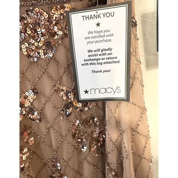 Adrianna Papell Womens Elegant Beaded Flutter Sleeve Midi Dress Rose Gold S 10 - Picture 4 of 7